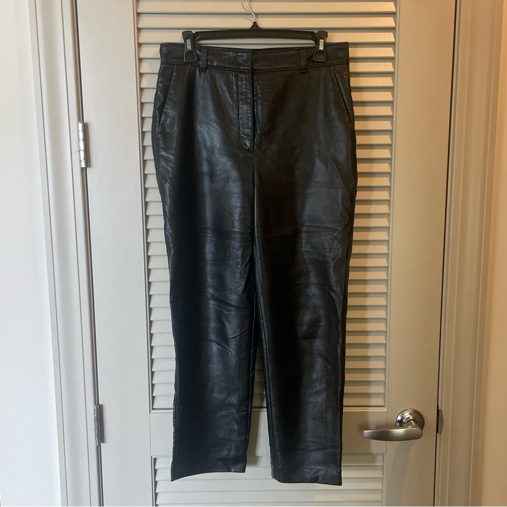Aritzia Babaton Black Faux Leather Cropped Trousers